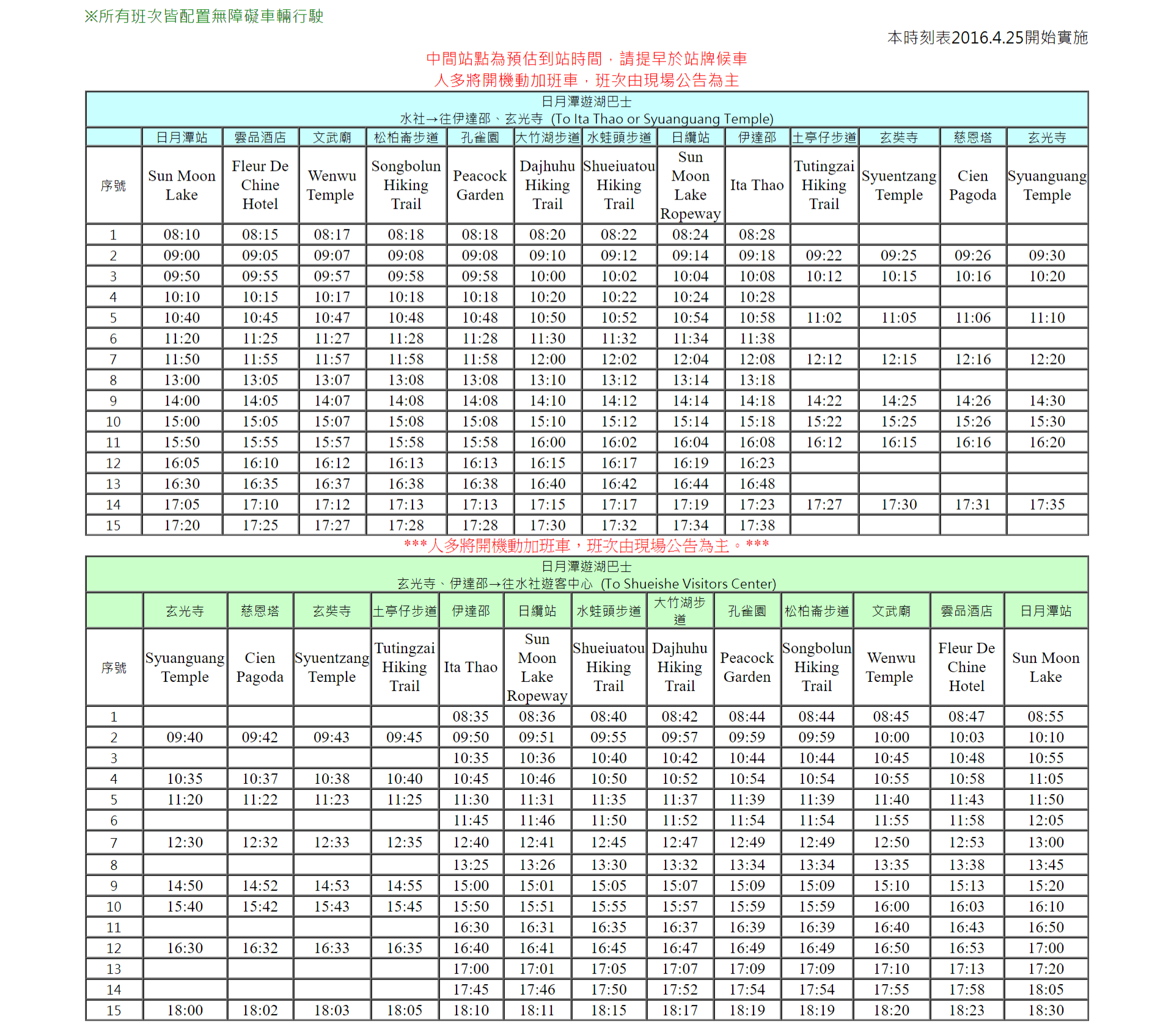 日月潭交通 日月潭環湖巴士 南投客運 班次時刻表