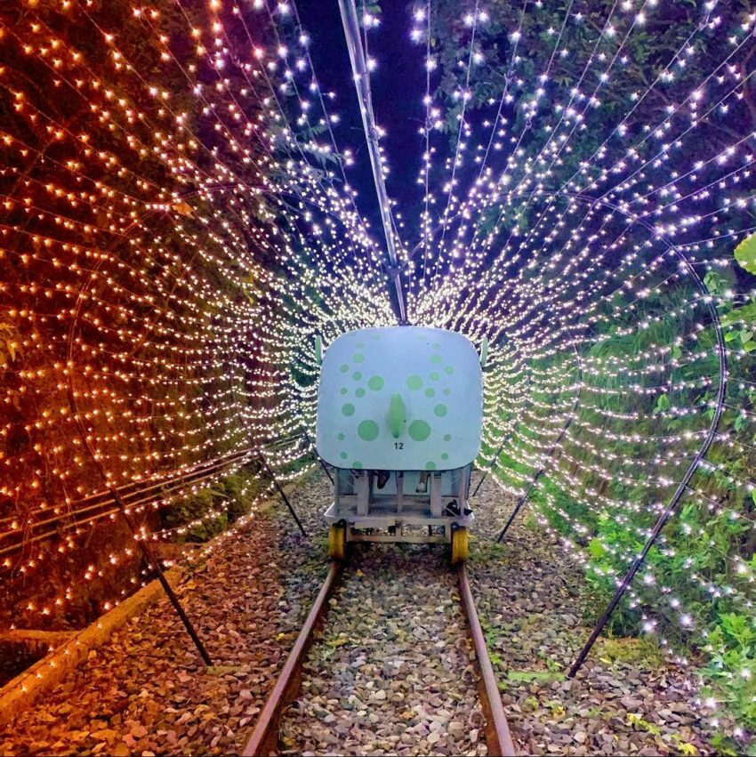 基隆親子景點｜深澳鐵道自行車，假如你是夏天到來，還有超美的光雕隧道可欣賞。