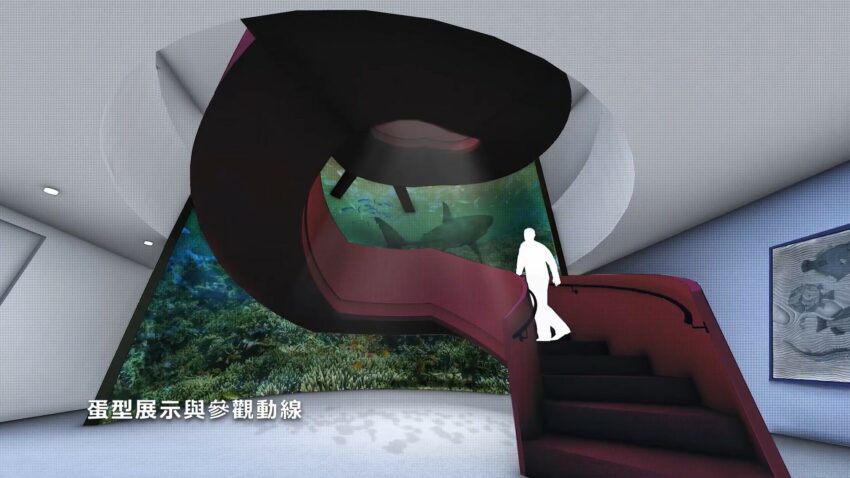 園方透用數位Live科技,將大型水族館的海灣生態潮境智能海洋館|園方透用數位Live科技,將大型水族館的海灣生態同步投影在階梯週圍,再加上燈光及彩繪,民眾走在階梯中,會有彷彿走在海裡的感受。同步投影在階梯週圍,再加上燈光及彩繪,民眾走在階梯中,會有彷彿走在海裡的感受。 潮境智能海洋館|園方透用數位Live科技,將大型水族館的海灣生態同步投影在階梯週圍,再加上燈光及彩繪,民眾走在階梯中,會有彷彿走在海裡的感受。