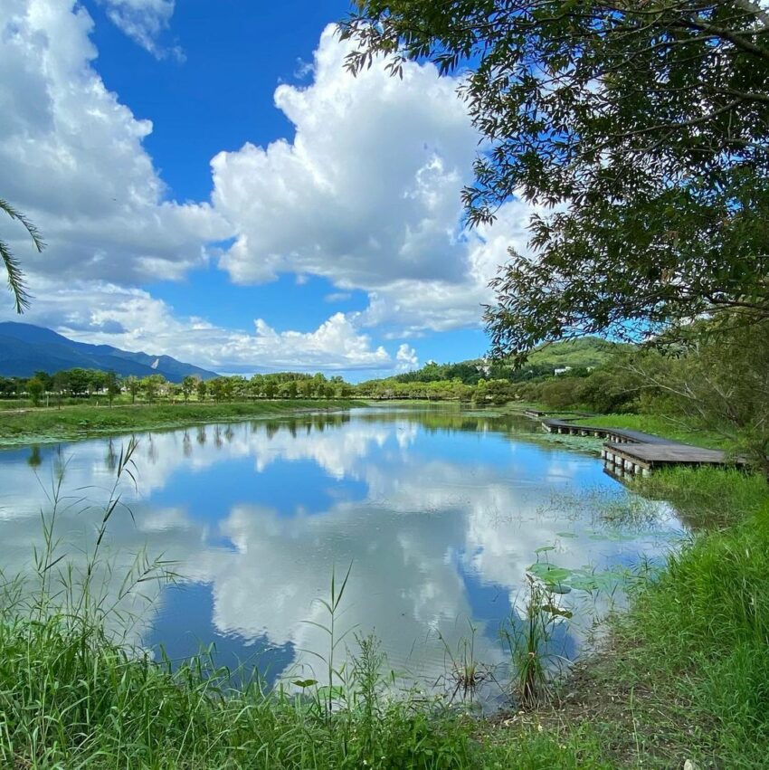 池上景點，除了欣賞美景，你也可以踩著水上腳踏車或搭竹筏，暢遊在大波池上，享受寧靜悠然的時光。
