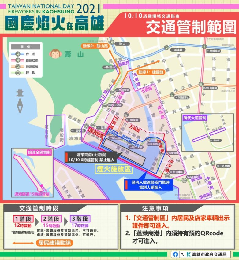 2021高雄國慶煙火|國慶煙火交通管制區域範圍、交管地點、交管時間|國慶煙火交通管制範圍,依時間分為三階段,從10/10 12點起啟動,管制範圍含鹽埕區、旗津區 2021高雄國慶煙火|國慶煙火交通管制區域範圍、交管地點、交管時間|國慶煙火交通管制範圍,依時間分為三階段,從10/10 12點起啟動,管制範圍含鹽埕區、旗津區
