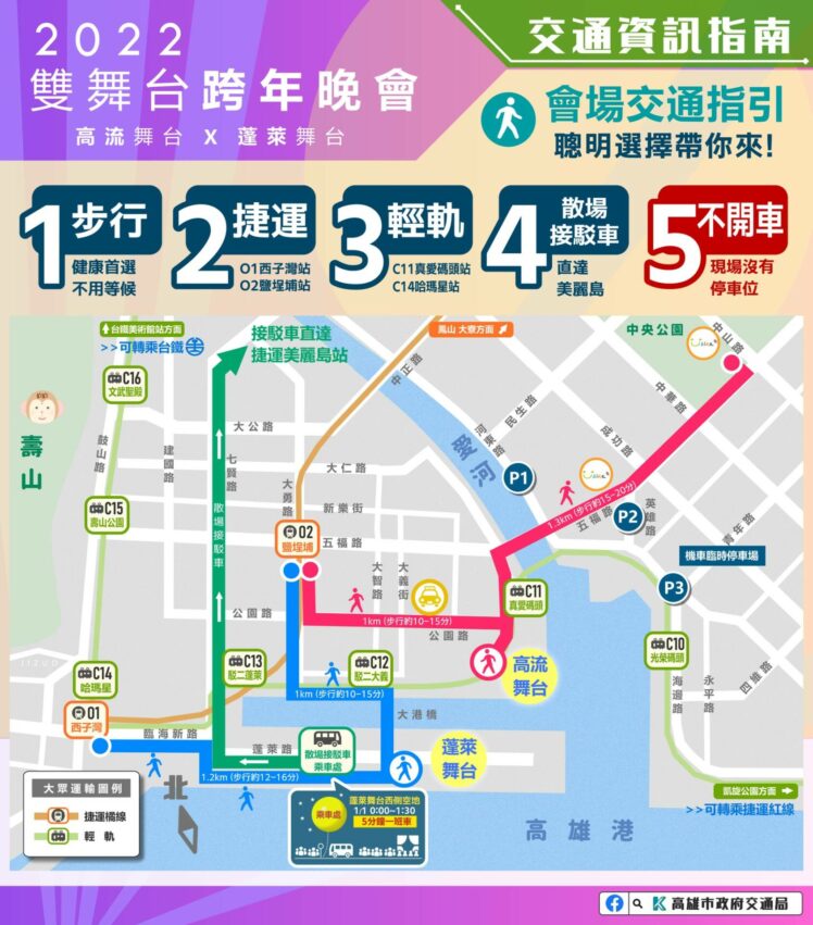 2022高雄跨年｜交通管制、捷運、輕軌｜高雄跨年交通資訊懶人包，告訴你當天的交通管制時間範圍，另外也告訴你捷運、輕軌、公車、台鐵、接駁車怎麼搭~