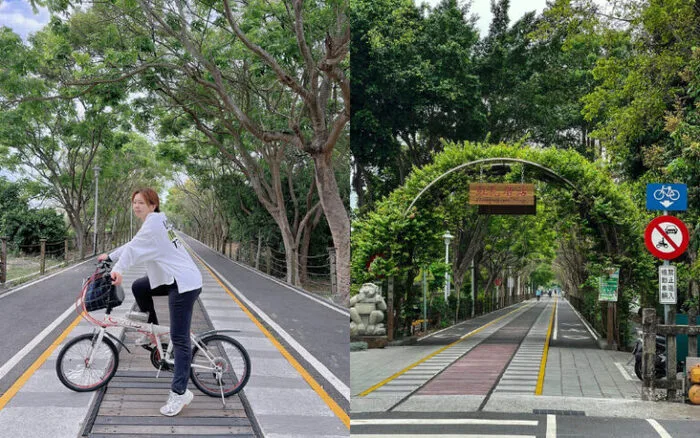 位在嘉義市西區的嘉油鐵馬道，是一個可擼貓的綠色自行車隧道。
