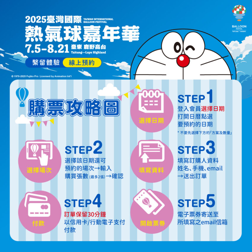 【台東熱氣球】時間公布!7/5哆啦A夢首度聯名就在鹿野高台,光雕音樂會&交通全攻略! 【台東熱氣球】時間公布!7/5哆啦A夢首度聯名就在鹿野高台,光雕音樂會&交通全攻略!