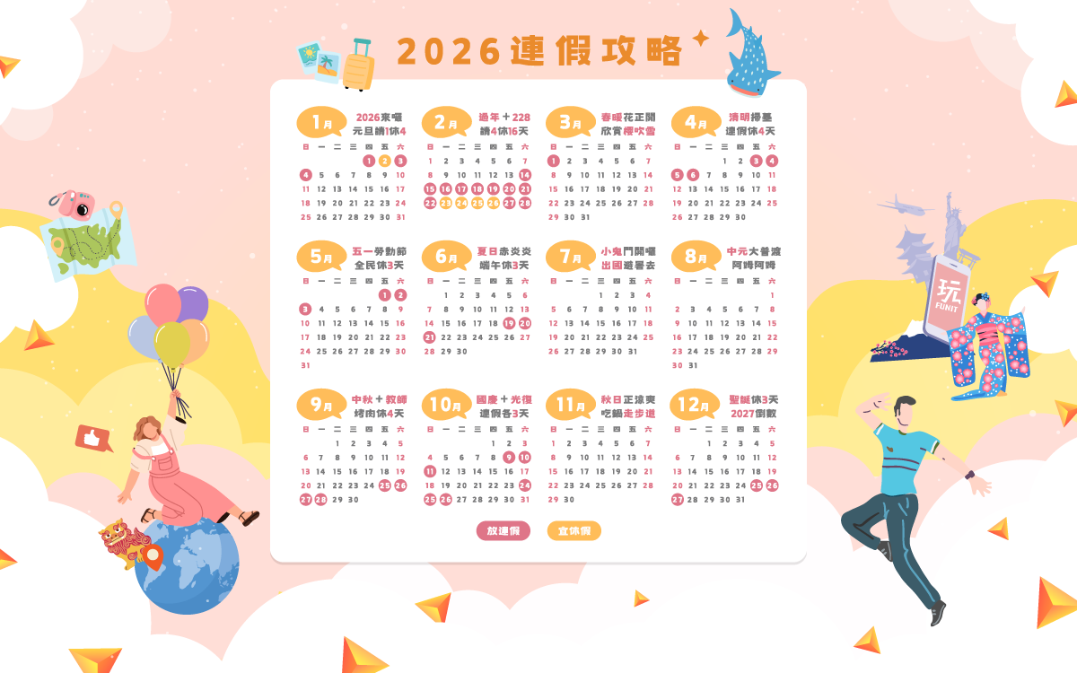 【2026行事曆】春節＋228請4休16天！9個連假怎麼請？最新115年請假攻略下載